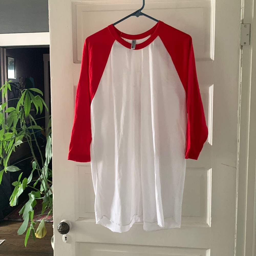 American Apparel Red Baseball Tee